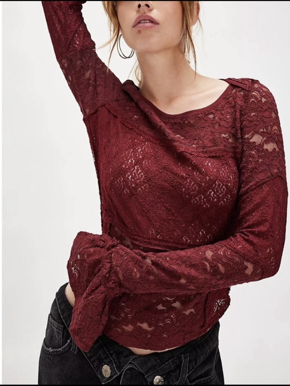 FREE PEOPLE Long Sleeve Top with Bell Cuffs, in Cabernet, size M, NWT